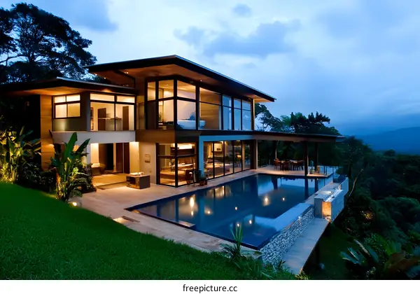Modern House With Infinity Pool Overlooking Mountains