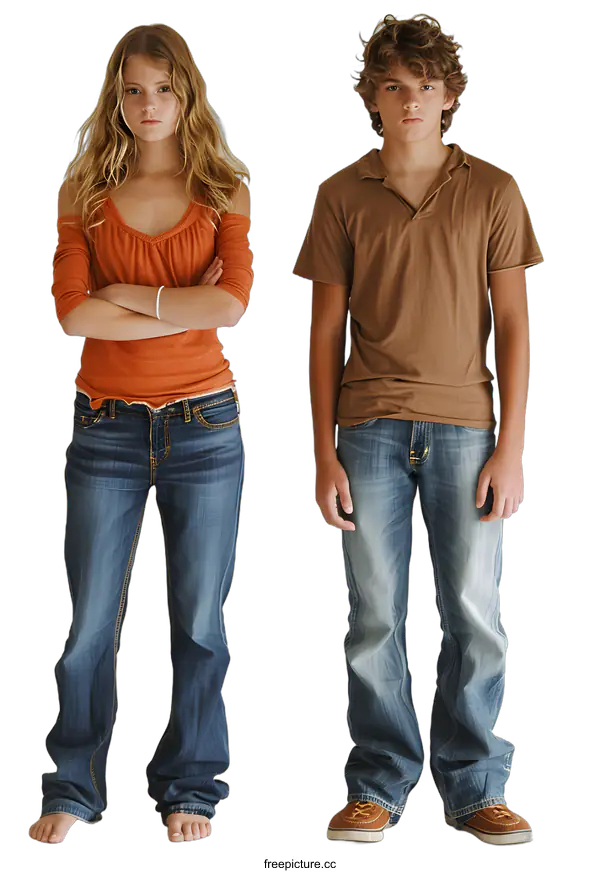 [Transparent Background PNG]Two teenagers posing in casual clothes