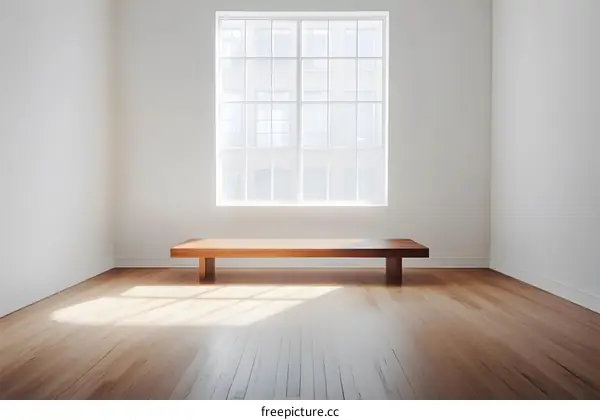 Minimalist Interior Design with Wooden Bench and Large Window