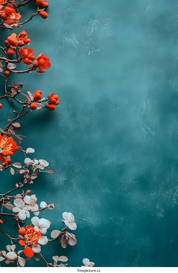 Floral Border on Turquoise Background