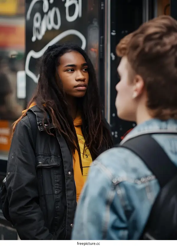 Two young people in conversation with each other