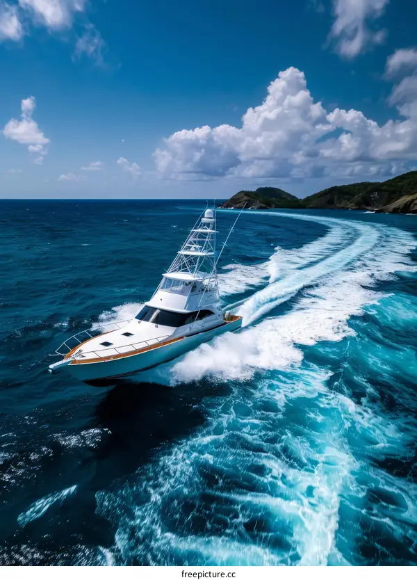 Luxury Sport Fishing Yacht Cruising in Blue Waters