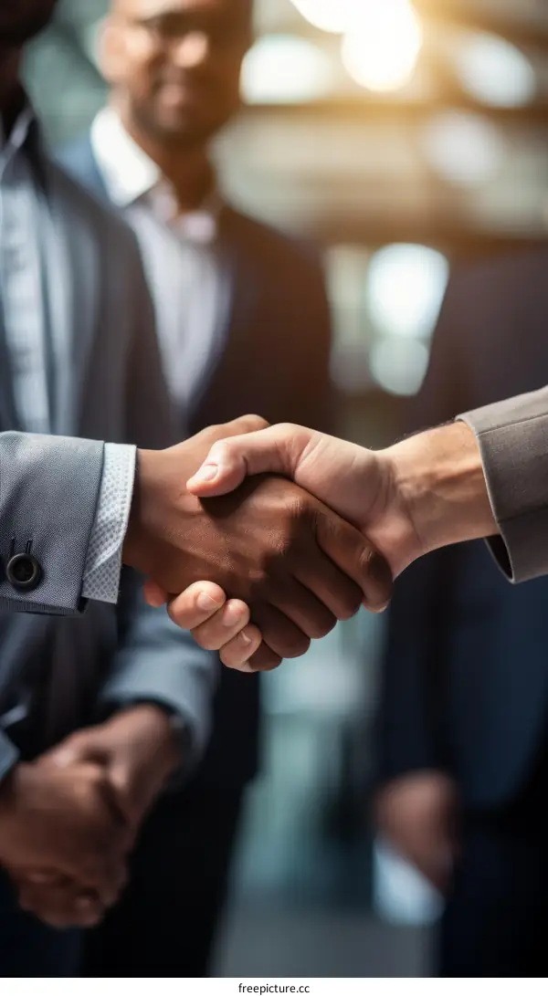 Businessmen of different ethnicities shaking hands in agreement