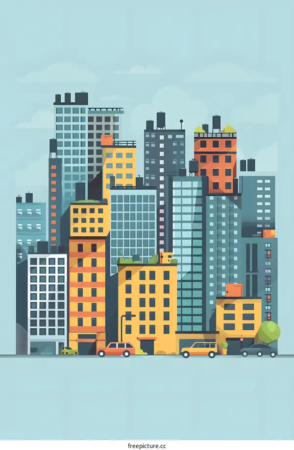 Flat Design Cityscape Illustration of Buildings in Urban Area