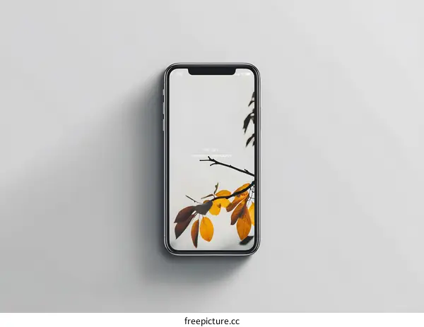 Smartphone Mockup with Autumn Leaves Wallpaper