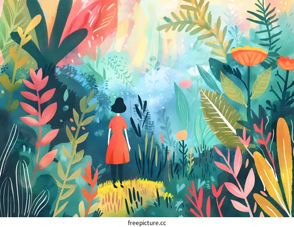 Woman Standing in a Colorful Garden