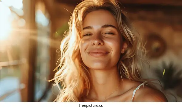 Smiling Woman with Golden Light