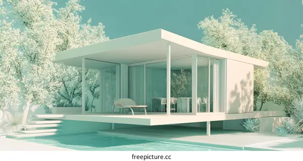 Modern Minimalist House with Swimming Pool and Trees