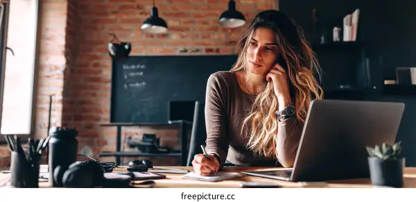 Caucasian Woman Working in a Modern Industrial Office