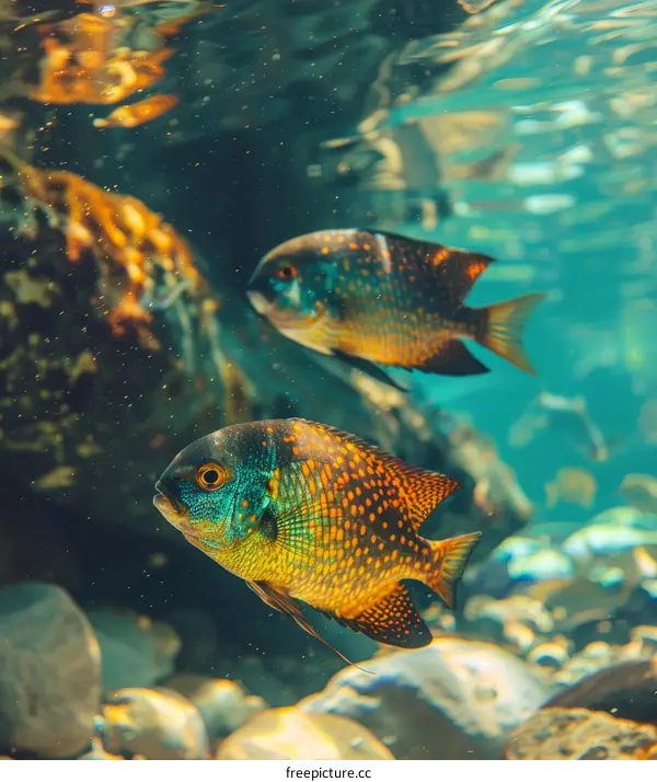 Colorful Fish Swimming in a Freshwater Aquarium