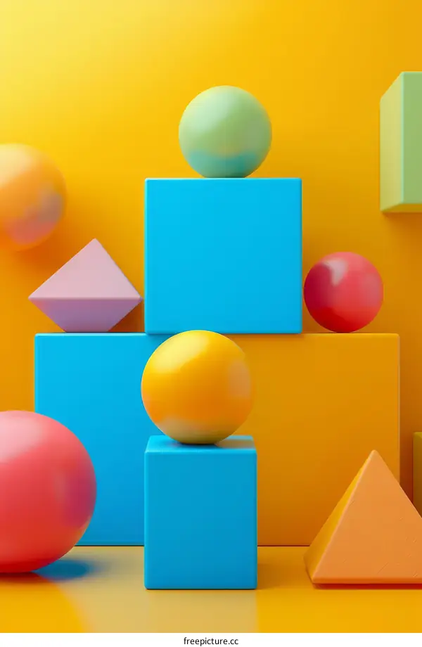 Colorful Geometric Shapes Abstract 3D Rendering