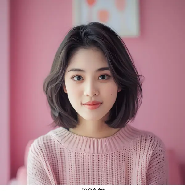 Portrait of a Young Asian Woman in Pink
