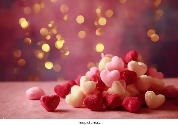 Pile of Colorful Hearts on a Pink Background