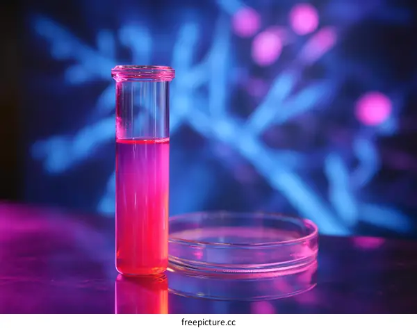 Colorful Test Tube and Petri Dish in a Laboratory Setting