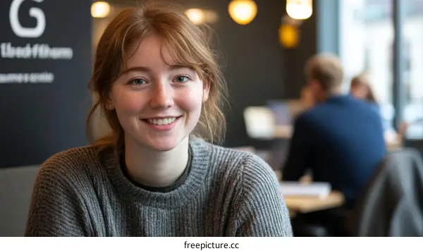 Smiling Young Woman in a Cafe