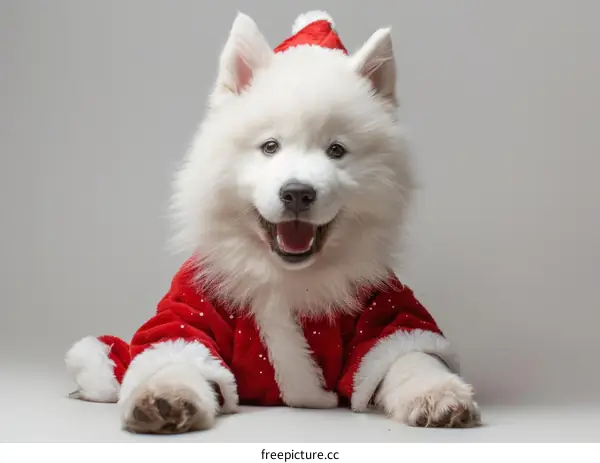 A cute puppy in a Santa hat