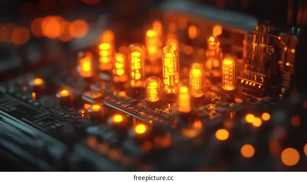 Futuristic Circuit Board with Vintage Bulbs