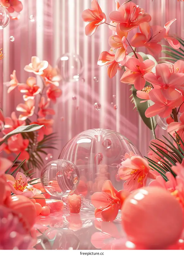 Pink Floral Arrangement with Glass Bubbles