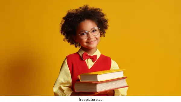 A Child with Books Against a Bright Background
