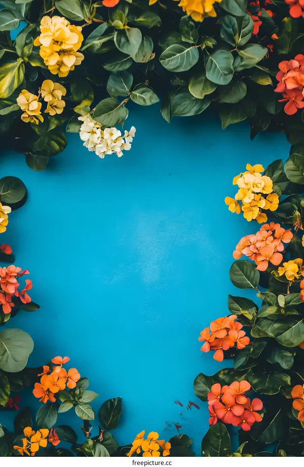 Floral Frame with Blue Background