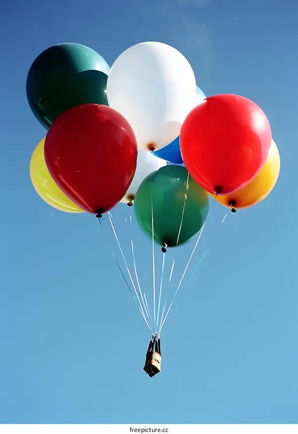 Colorful Balloons Floating in a Blue Sky