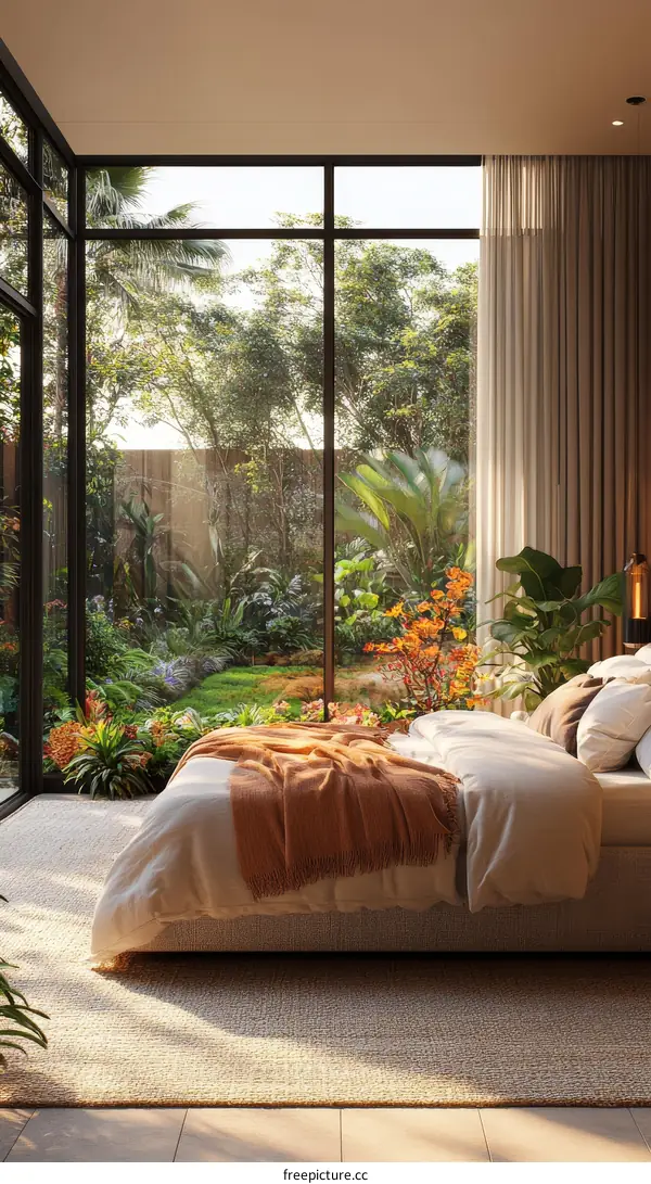 Modern Bedroom with Garden View Illustration