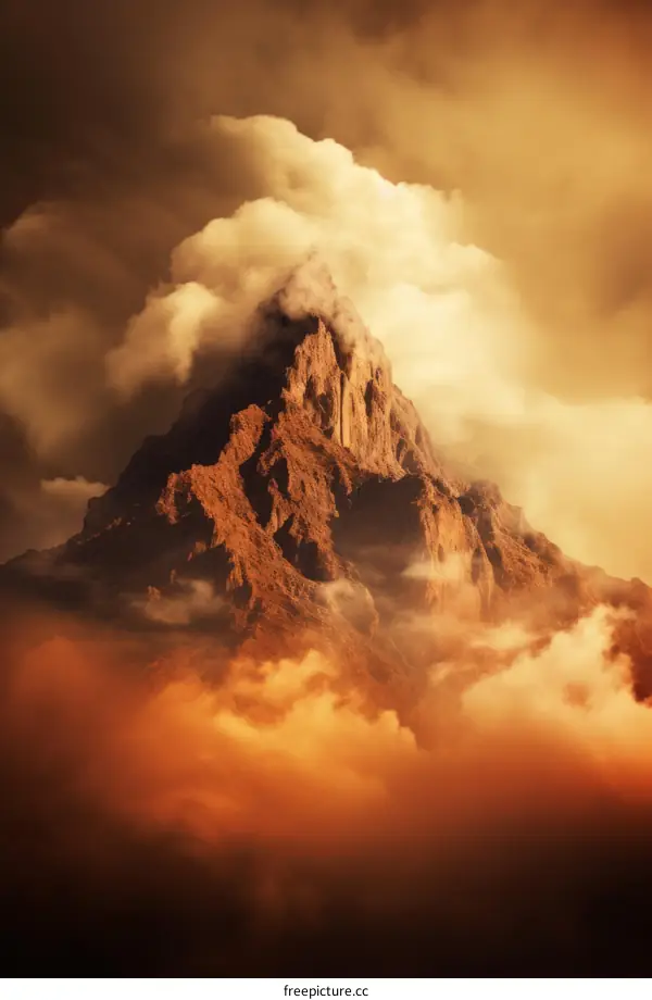 Mystical mountain landscape with clouds
