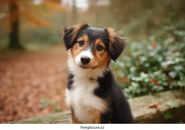 Adorable Puppy in Autumnal Forest Setting