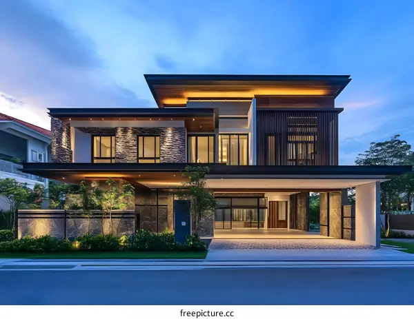 Modern Minimalist Home Exterior Design with Stone Facade