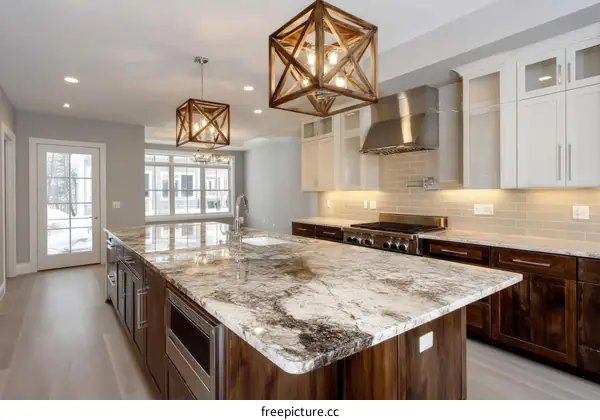 Modern Farmhouse Kitchen Island with Granite Countertops