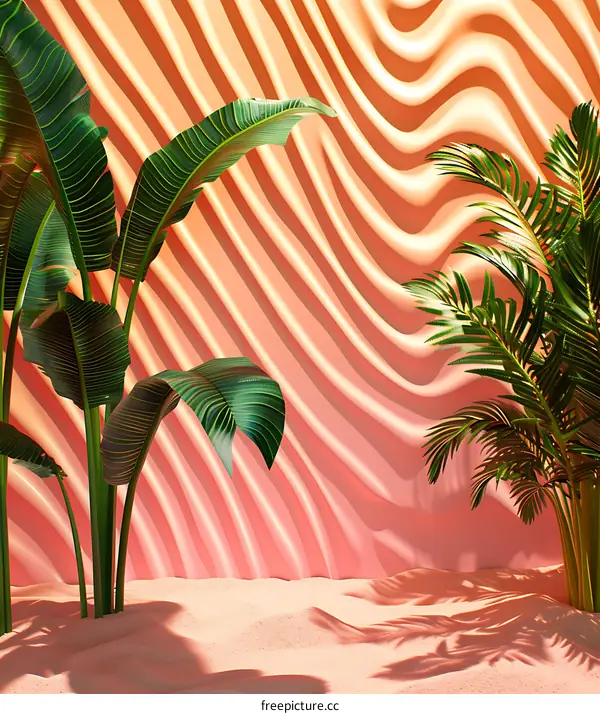 Tropical Plants On A Pink And Orange Background