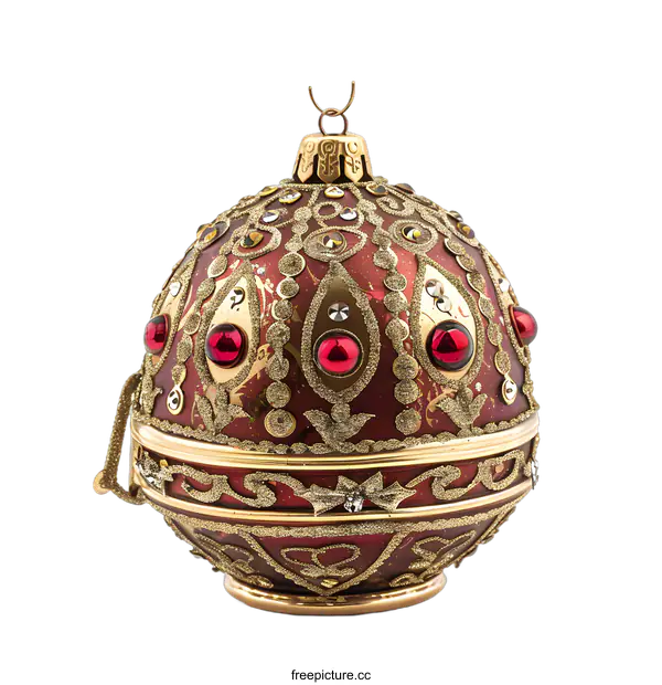 [Transparent Background PNG]Red and Gold Christmas Ornament with Glitter and Gems