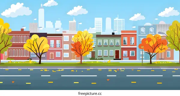 Autumn Cityscape with Colorful Trees and Buildings