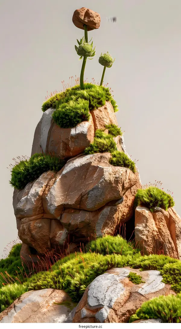 Stone Mountain Mossy Landscape Illustration