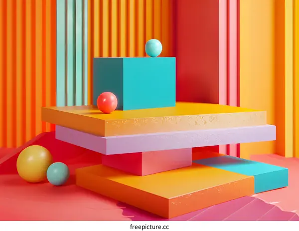 Abstract 3D Colorful Geometric Shapes Render