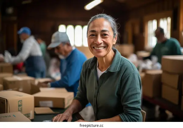 Portrait of a smiling woman working in a warehouse