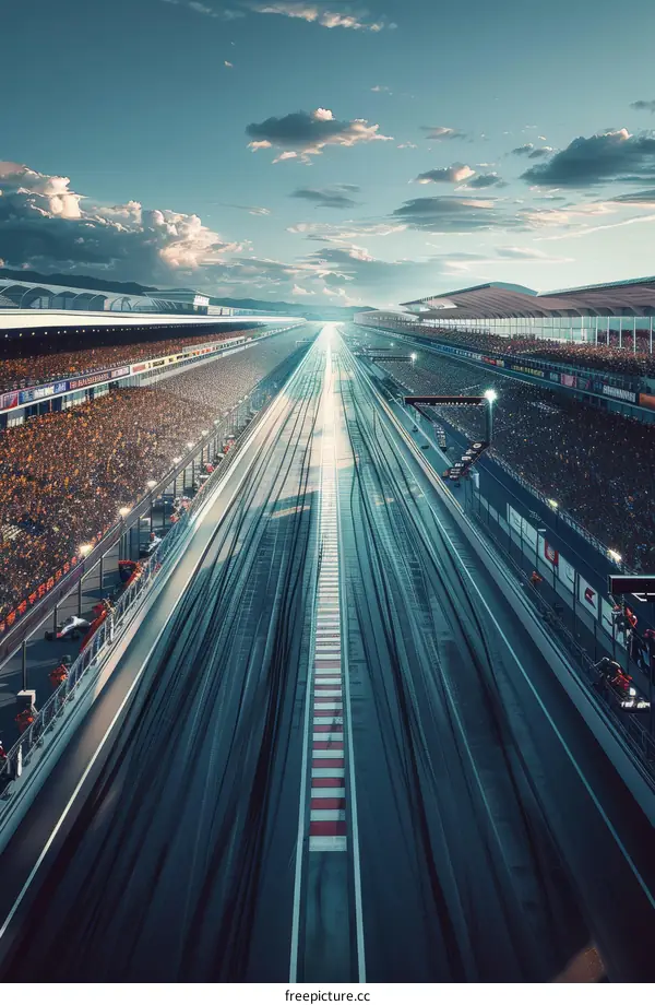 Race track with cars starting the race