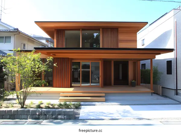 Modern Wooden House Exterior Design with Minimalist Style and Green Plants