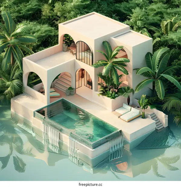 Modern house with pool in jungle