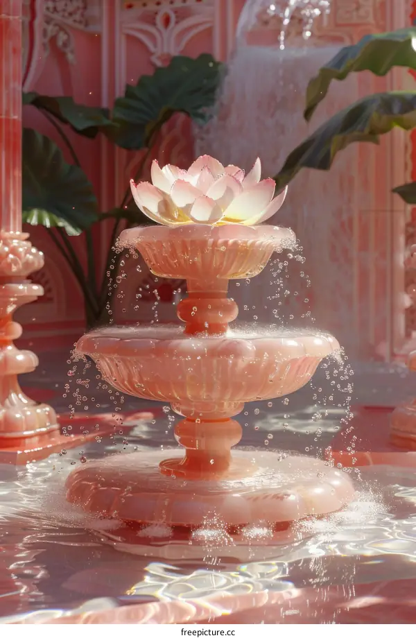 Pink Stone Fountain with Lotus Flower