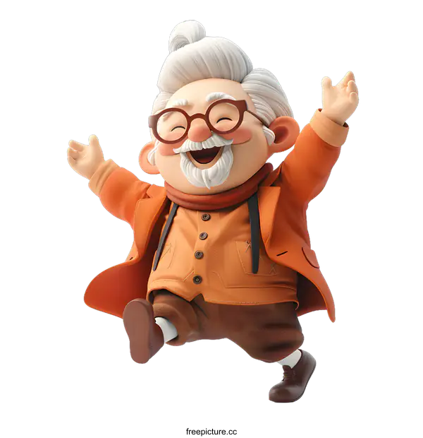 [Transparent Background PNG]Cheerful 3D grandpa character