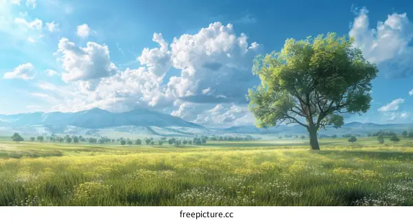 Beautiful Spring Meadow Landscape Illustration