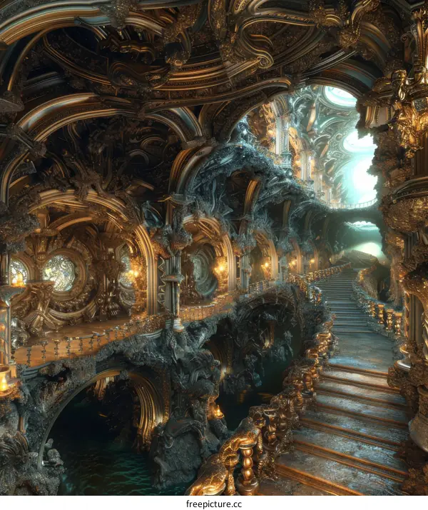 Ornate Golden Fantasy Palace Hallway