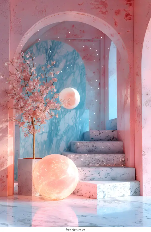 Pink marble texture background wall stairs