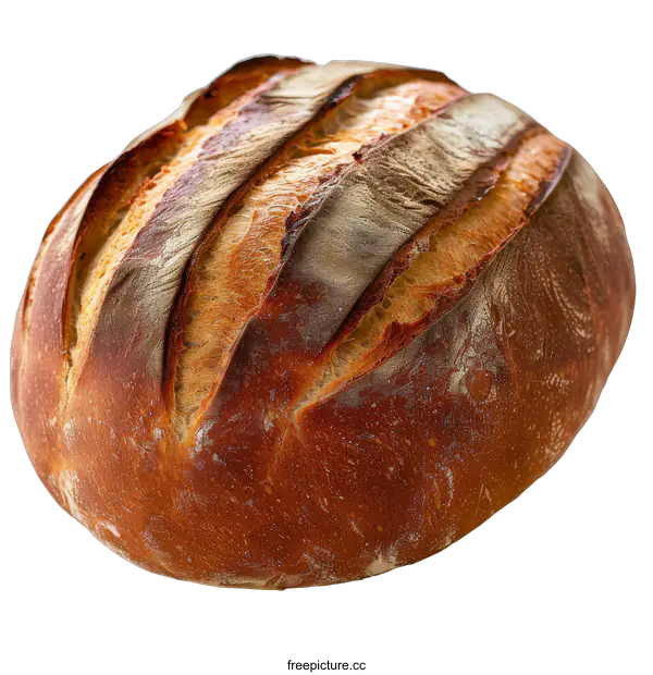 [Transparent Background PNG]A close-up image of a round loaf of bread against a black background