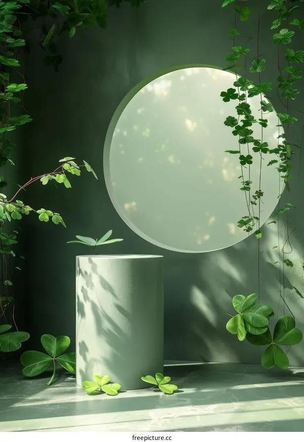 Saint Patrick's Day Podium with Green Leaves and Plants