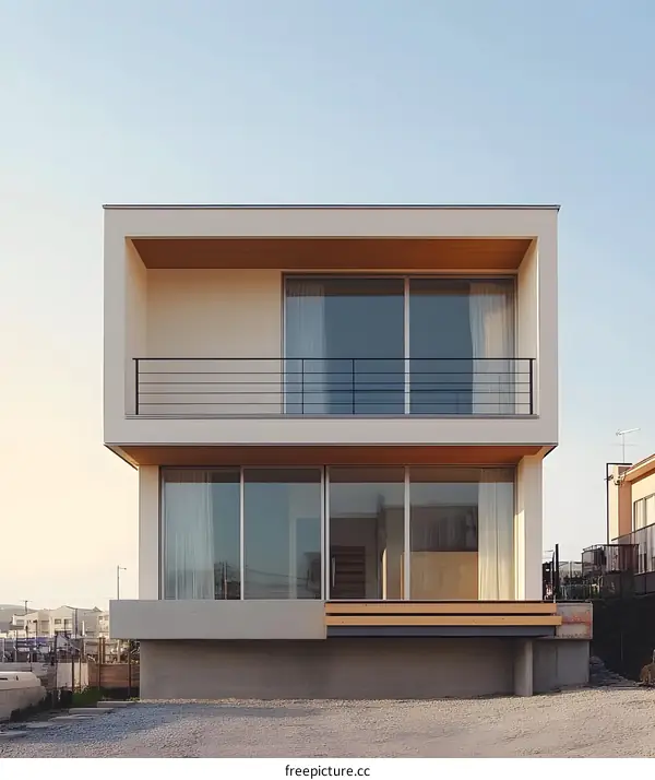 Modern Minimalist House Exterior with Wooden Deck