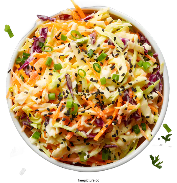 [Transparent Background PNG]coleslaw salad with carrots in white bowl
