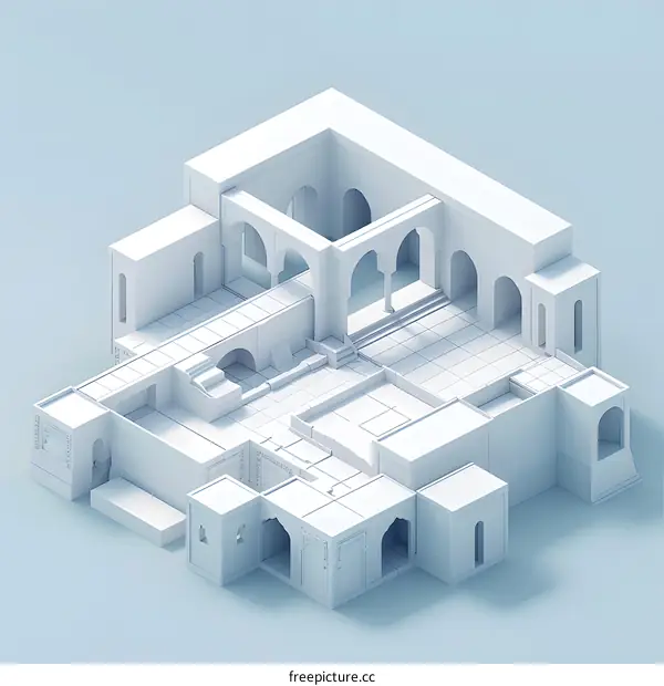Minimalist 3D Design of an Islamic Building with Arches and Open Interior