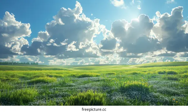 Vast Green Field Under a Cloudy Sky